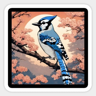 Blue Jay Bird Vintage Retro Japanese Blue Jay Girl Loves Bird and Bird Mom Sticker